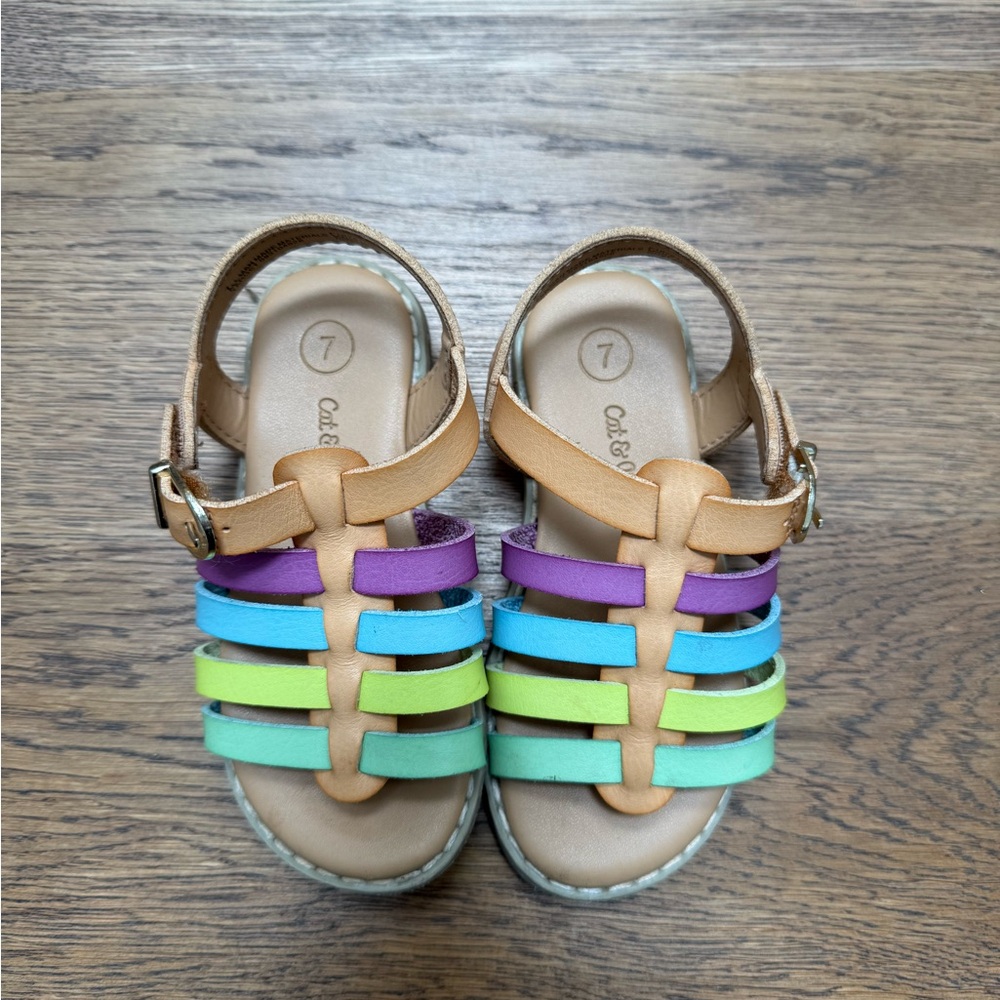 Cat & Jack Purple Green Sandals with Playful Straps